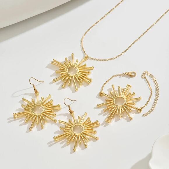 NEW 4pc Spiral Sun Jewelry Set – Necklace, Bracelet & Earrings Included, gold - Picture 1 of 5